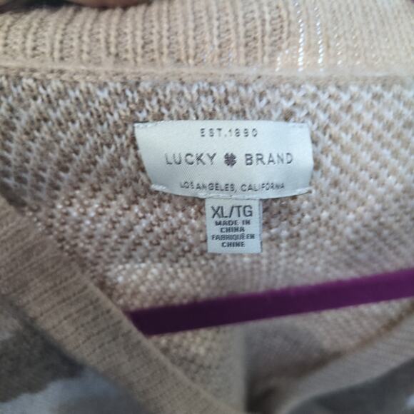 Lucky Brand Sweater Womens XL Tan Camo Cardigan Button Up Preppy Retro Y2K - Picture 5 of 8